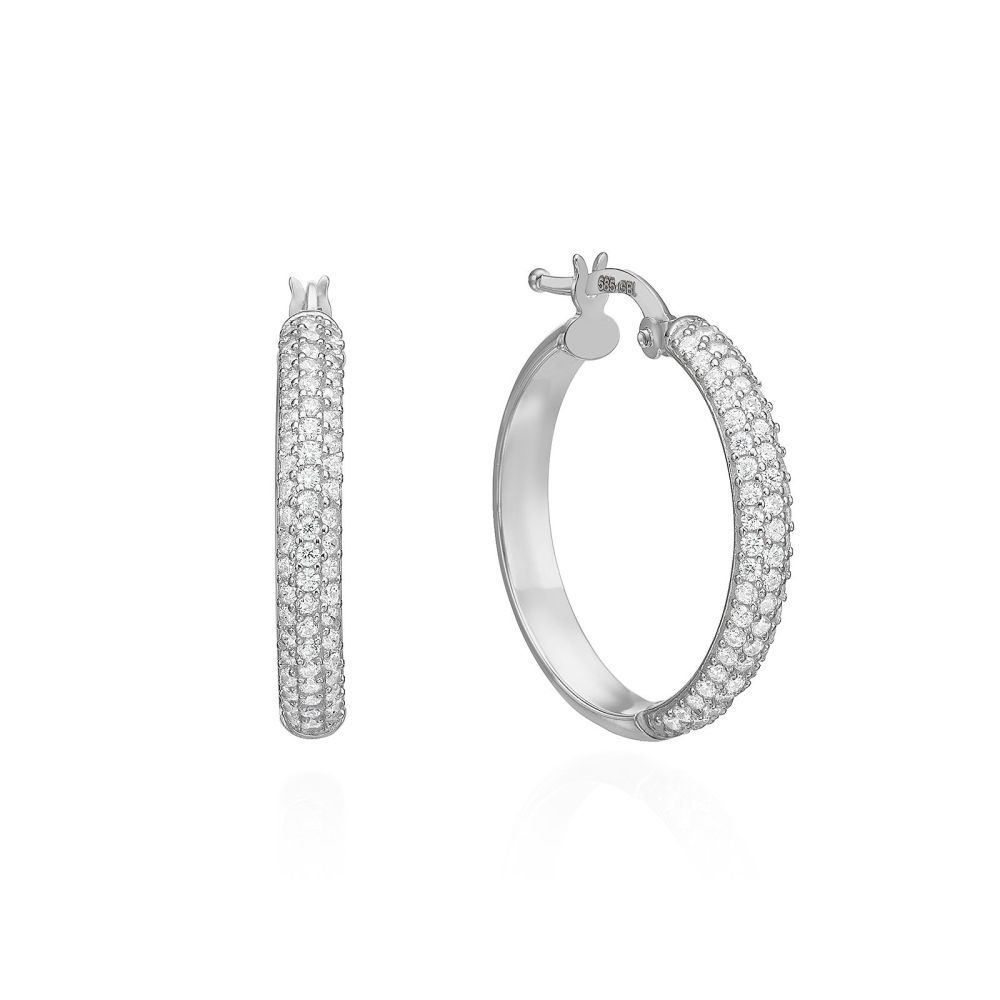 Women’s Gold Jewelry | 14K White Gold Women's Earrings - Shiny Hoop - L