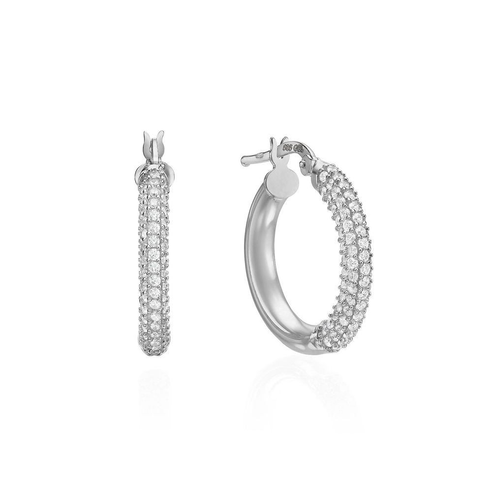 Women’s Gold Jewelry | 14K White Gold Women's Earrings - Shiny Hoop - M