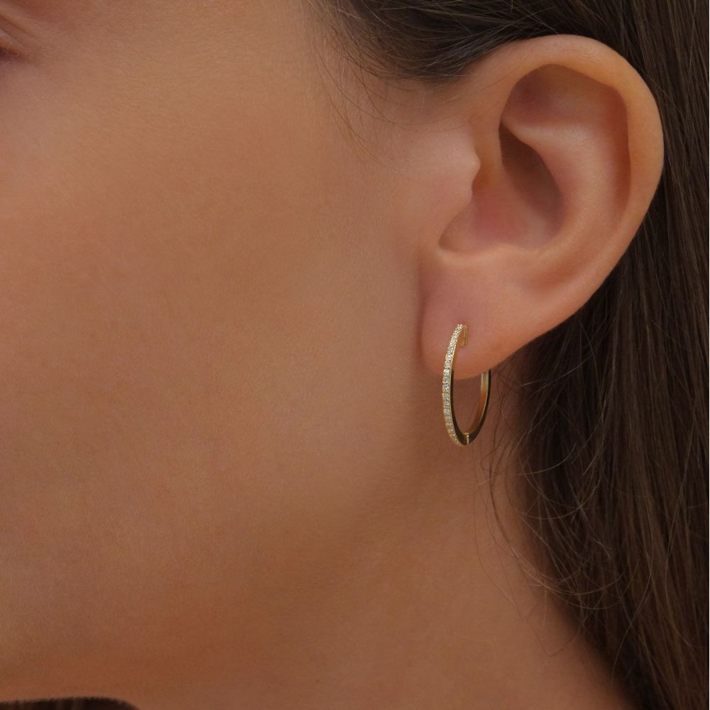 Diamond Jewelry | 14K Yellow Gold Diamond Women's Hoop Earrings - L