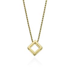 Pendant and Necklace in 14K Yellow Gold - Golden Cube