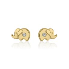 14K Yellow Gold Kid's Stud Earrings - Sparkling Elephant