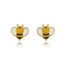 14K Yellow Gold Kid's Stud Earrings - Busy Bee