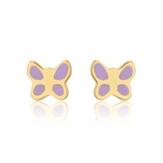 14K Yellow Gold Kid's Stud Earrings - Lilac Butterfly