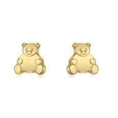 14K Yellow Gold Kid's Stud Earrings - Smiling Teddy