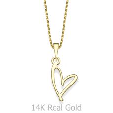 Pendant and Necklace in 14K Yellow Gold - Free Heart