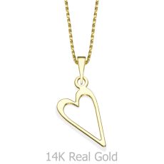 Pendant and Necklace in 14K Yellow Gold - Delicate Heart
