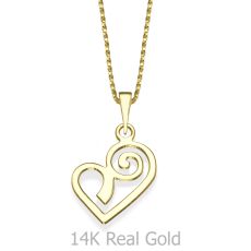 Pendant and Necklace in 14K Yellow Gold - Original Heart