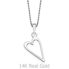 Pendant and Necklace in 14K White Gold - Delicate Heart