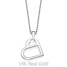 Pendant and Necklace in 14K White Gold - Silver Heart