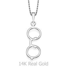 Pendant and Necklace in 14K White Gold - Silver Glasses