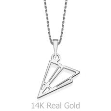 Pendant and Necklace in 14K White Gold - Paper Airplane