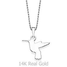 Pendant and Necklace in 14K White Gold - Hummingbird