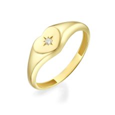 14K Yellow Gold Ring - Shimmering Heart Seal