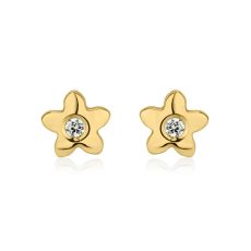 14K Yellow Gold Kid's Stud Earrings - Sparkling Flower - Yellow