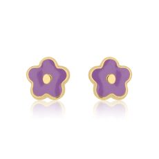 14K Yellow Gold Kid's Stud Earrings - Lilac Flower