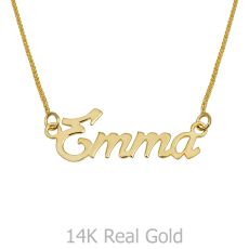 14K Yellow Gold Name Necklace "Diamond" English