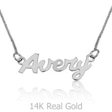 14K White Gold Name Necklace "Gold" English