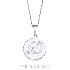 Engraved Initial Disc Necklace in White Gold