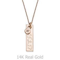 Necklace and Vertical Bar Pendant with a Star Diamond in Rose Gold 