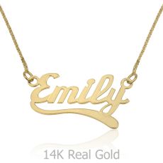 14K Yellow Gold Name Necklace "Ruby" English with decor "Paintbrush"