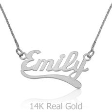 14K White Gold Name Necklace "Ruby" English with decor "Paintbrush"