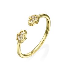 Open Ring in Yellow Gold - Sparkling Hamsa