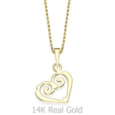 Pendant and Necklace in 14K Yellow Gold - Fairy Tale Heart