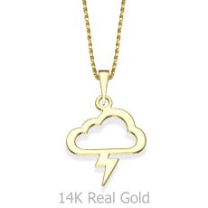 Pendant and Necklace in 14K Yellow Gold - Golden Lightening