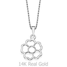 Pendant and Necklace in 14K White Gold - Flowering Heart