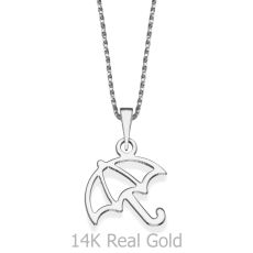 Pendant and Necklace in 14K White Gold - Silver Umbrella