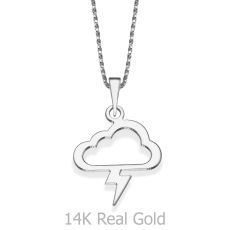 Pendant and Necklace in 14K White Gold - Silver Lightening