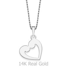 Pendant and Necklace in 14K White Gold - Lovebirds Heart