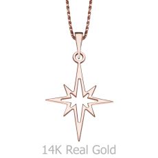 Pendant and Necklace in 14K Rose Gold - Golden Star