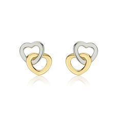 14K White & Yellow Gold Kid's Stud Earrings - Hearts Intertwined