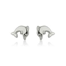 14K White Gold Kid's Stud Earrings - Joyous Dolphin
