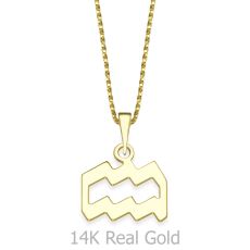 Pendant and Necklace in 14K Yellow Gold - Aquarius