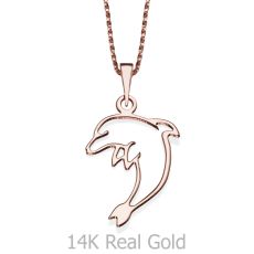 Pendant and Necklace in 14K Rose Gold - Dear Dolphin