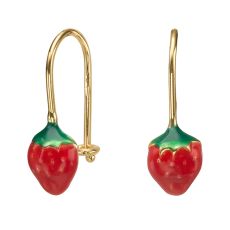 Dangle Earrings in14K Yellow Gold - Strawberry Berry