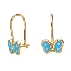 Dangle Earrings in14K Yellow Gold - Noah Butterfly - Light Blue