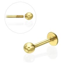 Tragus / Labret Piercing in 14K Yellow Gold with Gold Ball