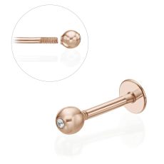 Tragus / Labret Piercing in 14K Rose Gold with Cubic Zirconia
