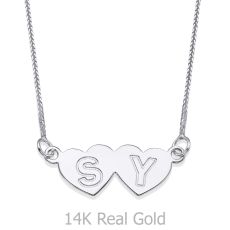Engraved Pendant Necklace in White Gold - Loving Hearts