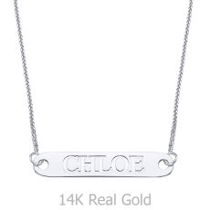 14K White Gold Personalized Necklaces - Horizontal Bar