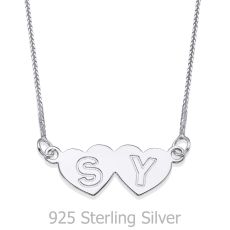 Engraved Pendant Necklace in 925 Sterling Silver - Loving Hearts