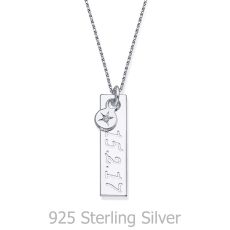 Necklace and Vertical Bar Pendant with a Star Diamond in 925 Sterling Silver 