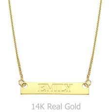 Rectangular Bar Necklace with Personalized Name Engraving, in Yellow Gold