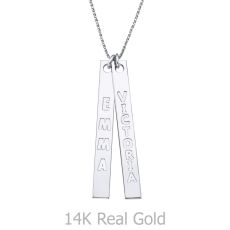 Bar Necklace with Personalized Engraving, in White Gold