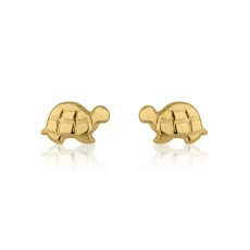 14K Yellow Gold Kid's Stud Earrings - Torti Tortoise