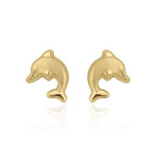 14K Yellow Gold Kid's Stud Earrings - Leaping Dolphin