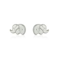 14K White Gold Kid's Stud Earrings - Sparkling Elephant